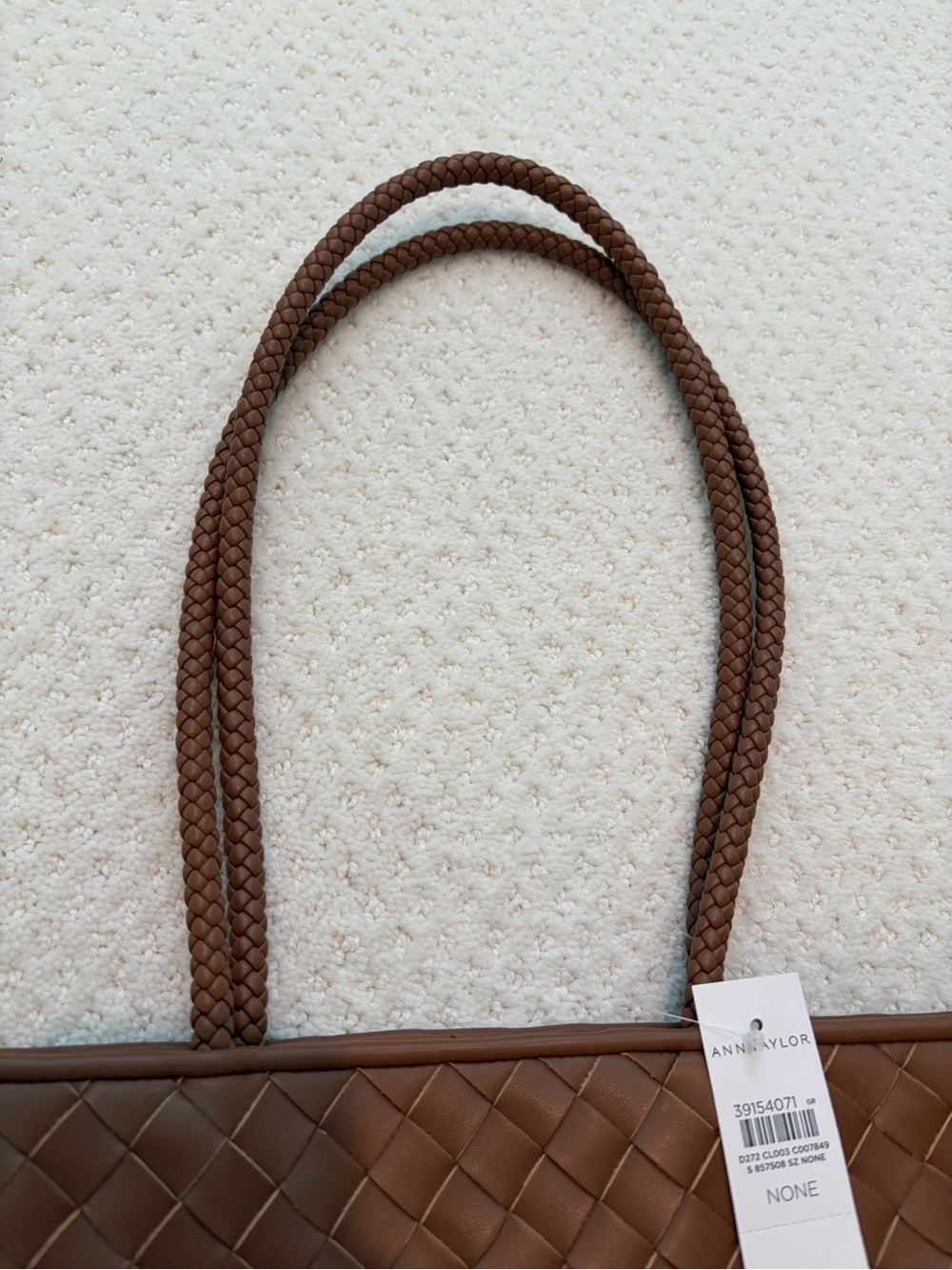 NWT ANN TAYLOR Weekend Woven Tote Autumn Ochre Brown $148 Faux Leather NEW - Picture 6 of 9